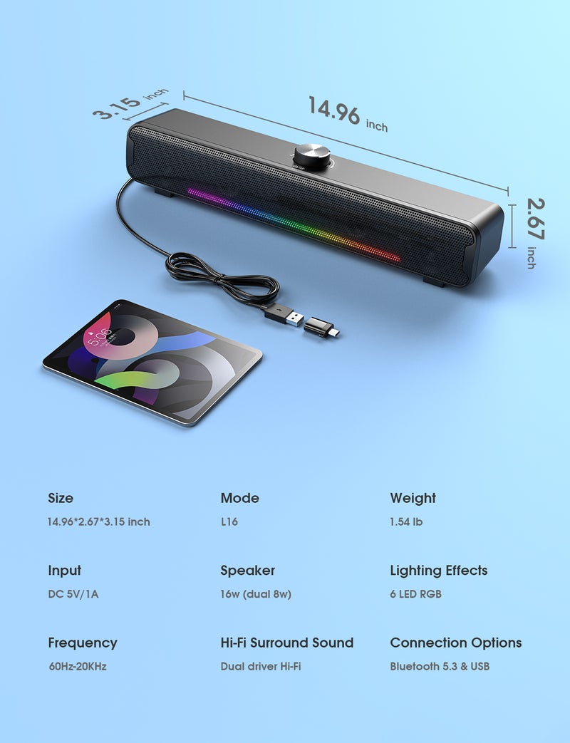 ONIKUMA L16 computer audio RGB desktop subwoofer speakers desktop home laptop gaming small speakers Bluetooth / wired speakers - Image 5