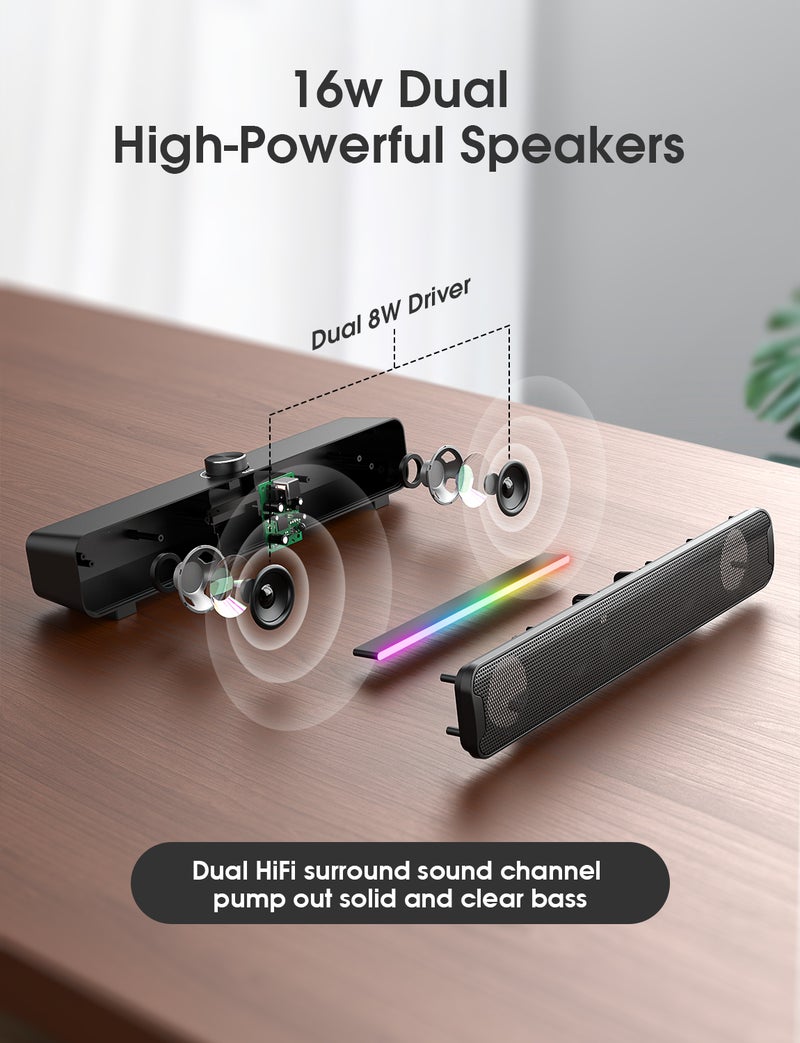 ONIKUMA L16 computer audio RGB desktop subwoofer speakers desktop home laptop gaming small speakers Bluetooth / wired speakers - Image 3