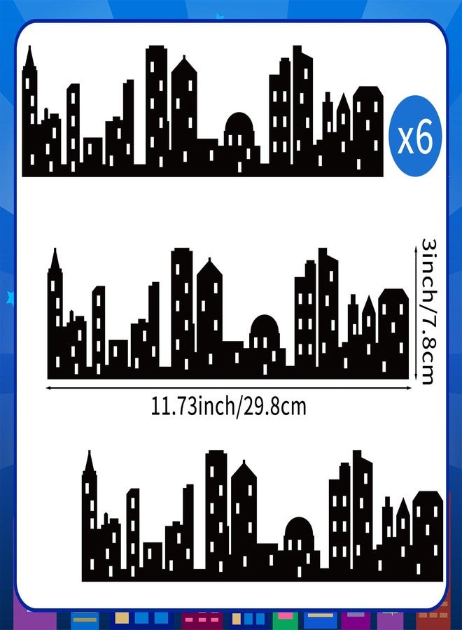 Atiloy 6Pcs City Cake Border Decoration Black City Building Birthday Cake Decoration Toppers Stick On or Lay On Toppers Birthday Decor Accessories for Party Lighted City Backdrop - Image 4