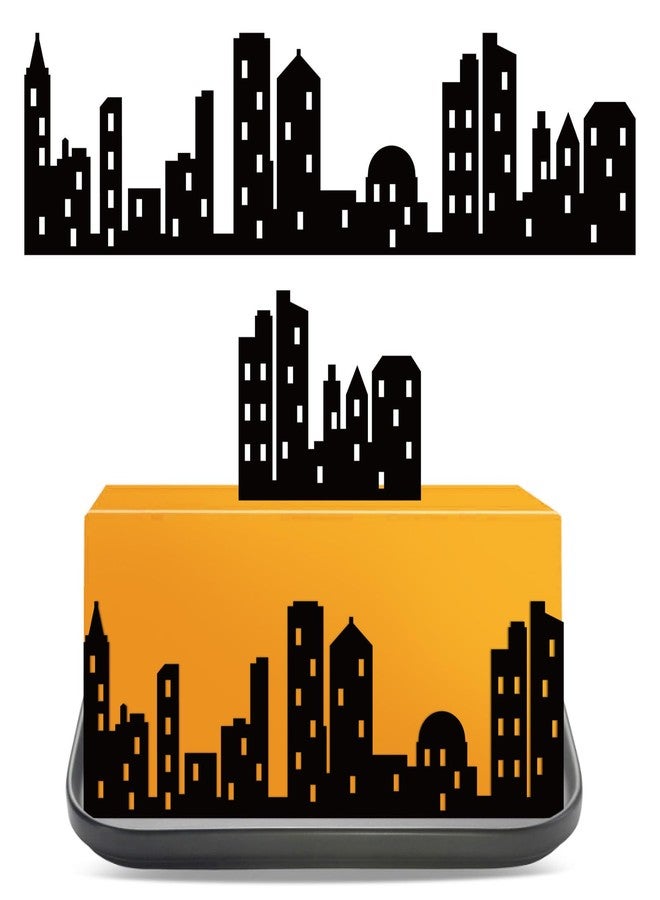 Atiloy 6Pcs City Cake Border Decoration Black City Building Birthday Cake Decoration Toppers Stick On or Lay On Toppers Birthday Decor Accessories for Party Lighted City Backdrop - Image 1