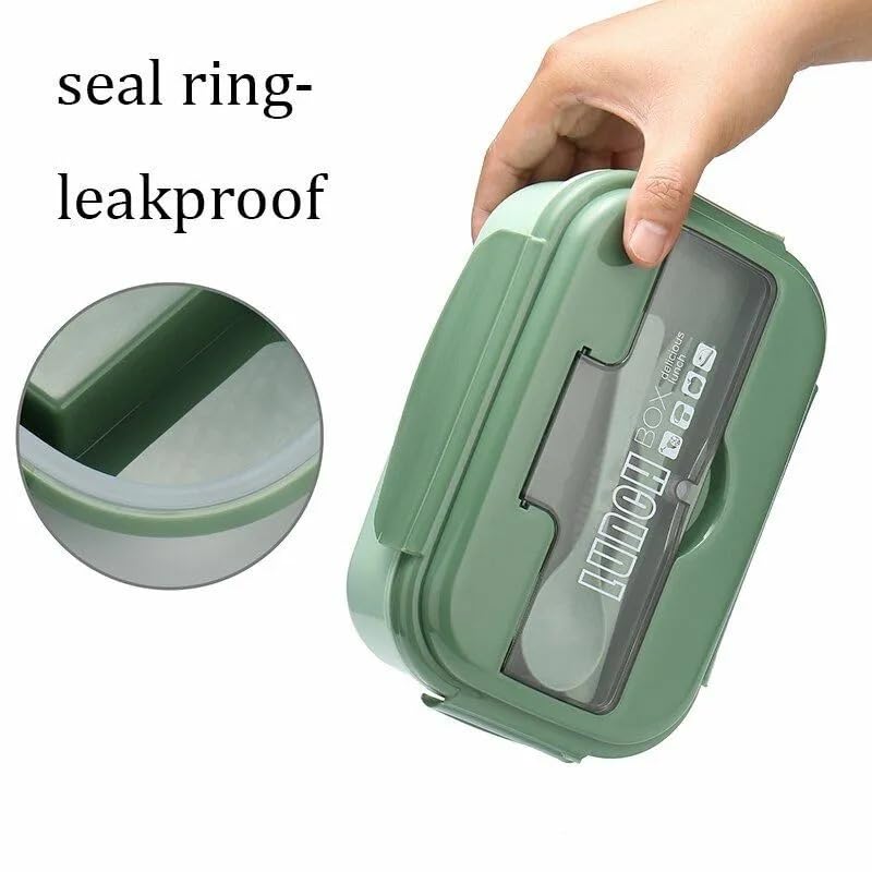 CherryBox Bento Lunch Box 1100ml Reusable Divided Container with 2 Compartments Leakproof Bento Boxes with Cutlery for Kids and Adults for School, Work and Travel (Green) - Image 3