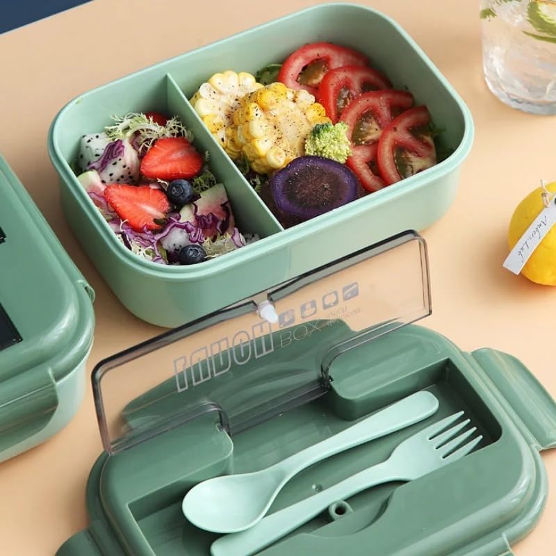 CherryBox Bento Lunch Box 1100ml Reusable Divided Container with 2 Compartments Leakproof Bento Boxes with Cutlery for Kids and Adults for School, Work and Travel (Green) - Image 5