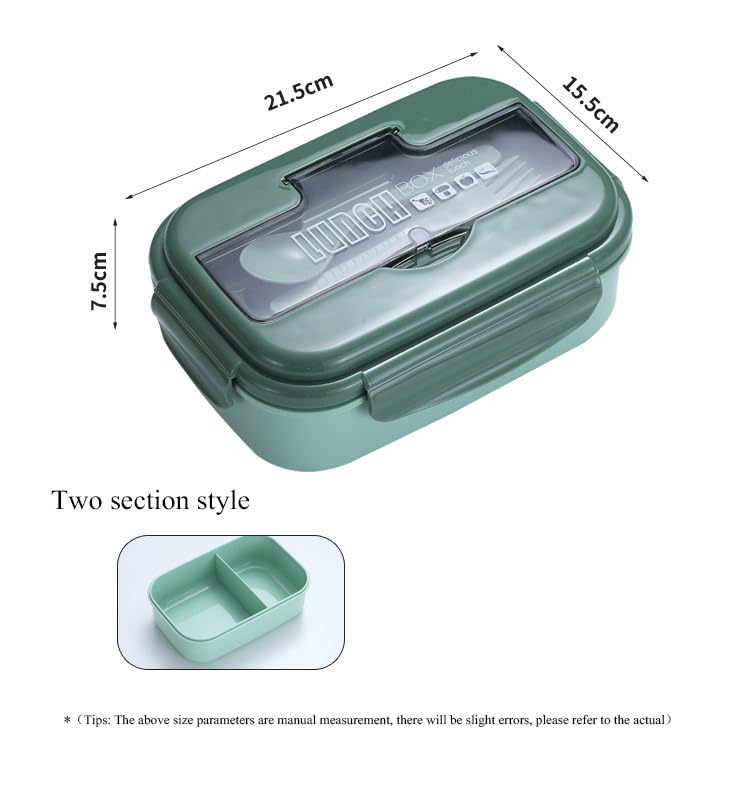 CherryBox Bento Lunch Box 1100ml Reusable Divided Container with 2 Compartments Leakproof Bento Boxes with Cutlery for Kids and Adults for School, Work and Travel (Green) - Image 4