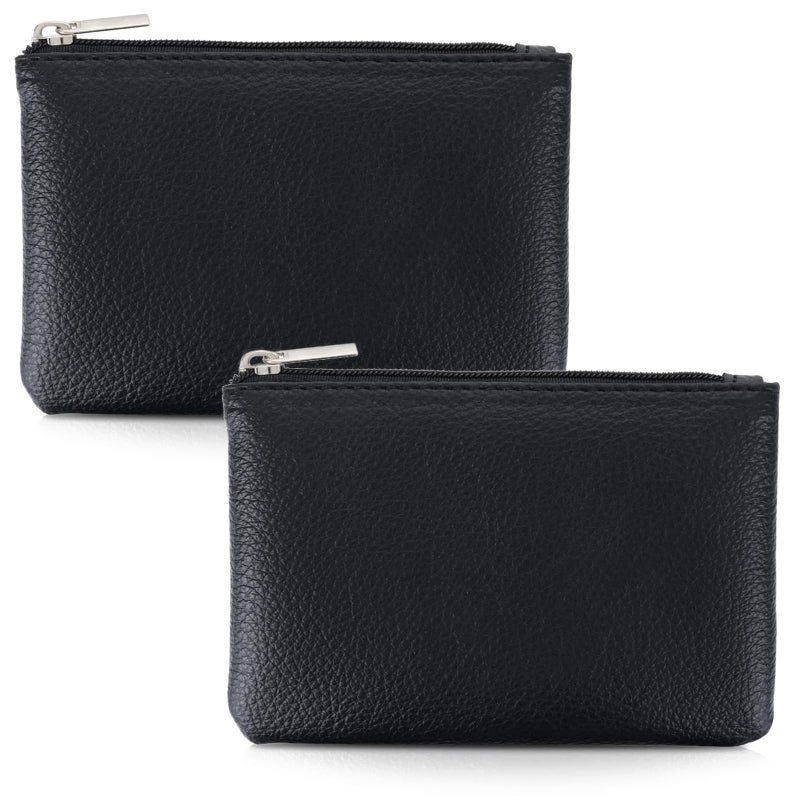 DXMWWTP 2 Pack Leather Zipper Coin Purse,Portable Change Wallet,Coin Pouch with Zipper for Men Women,Small Pouch Change Purse Coin Bag,Mini Coin Pocket Pouch Change Holder for Men Women(black) - Image 1