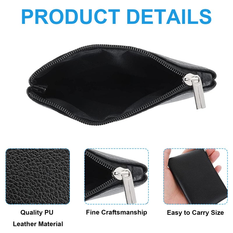 DXMWWTP 2 Pack Leather Zipper Coin Purse,Portable Change Wallet,Coin Pouch with Zipper for Men Women,Small Pouch Change Purse Coin Bag,Mini Coin Pocket Pouch Change Holder for Men Women(black) - Image 4