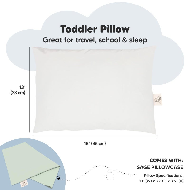KeaBabies Toddler Pillow with Pillowcase - 13x18 My Little Dreamy Kids Travel Bed Pillows for Sleeping, Organic Cotton Small Pillowcase, Soft & Breathable, Machine Washable, Toddlers 2-5 years old (Sage) - Image 3