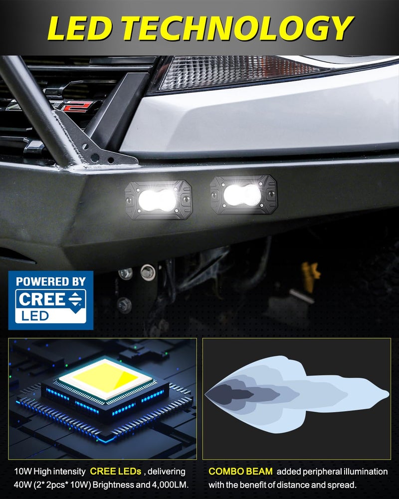 AKD Part Flush Mount LED Pods, AKD Part CREE LED Flush Bumper Lights 40W Spot Flood Combo Offroad Driving Light Backup Reverse Lights Flush Mount LED Fog Light Pods for Trucks Pickup SUV UTV ATV - Image 3