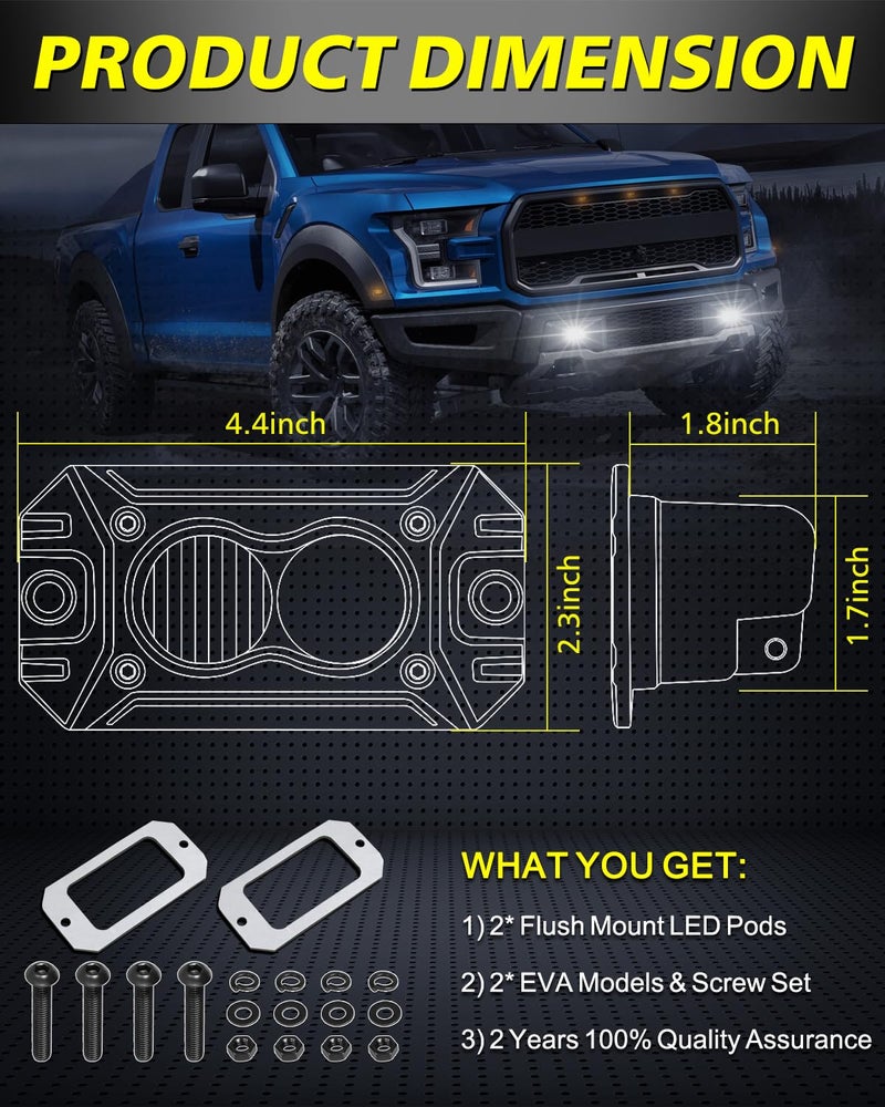AKD Part Flush Mount LED Pods, AKD Part CREE LED Flush Bumper Lights 40W Spot Flood Combo Offroad Driving Light Backup Reverse Lights Flush Mount LED Fog Light Pods for Trucks Pickup SUV UTV ATV - Image 2