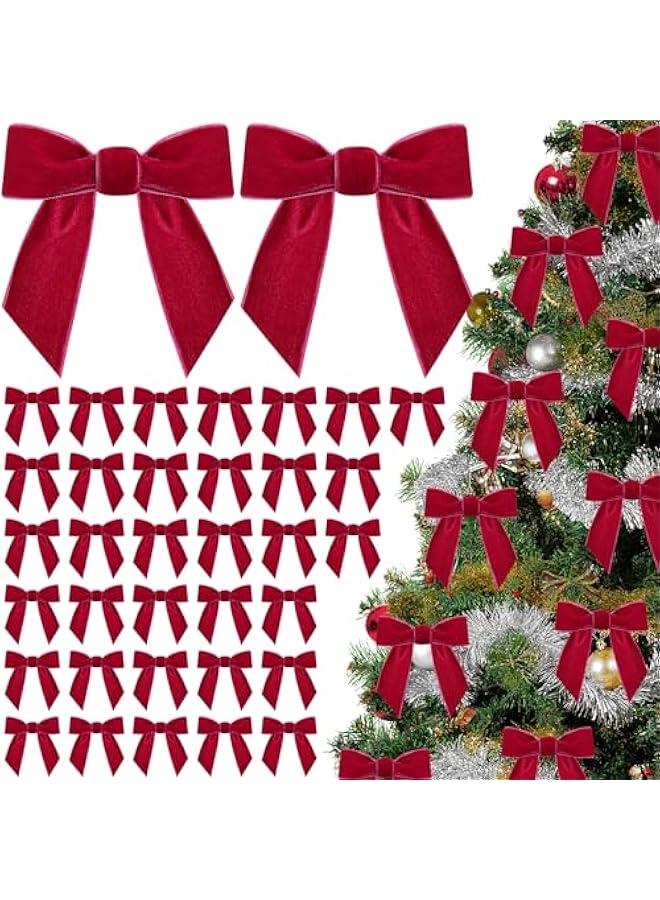 زد جوي 36 قطعة من فيونكات الكريسماس المخملية بنمط ريفي عتيق لشجرة الكريسماس، شريط مخملي للسلالم واكليل المدفأة وديكور المنزل وحفلات الشتاء والاماكن الداخلية والخارجية (بورغندي، 3.15 × 3.15 انش) - Image 1