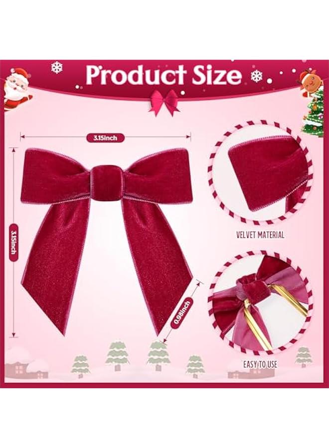 زد جوي 36 قطعة من فيونكات الكريسماس المخملية بنمط ريفي عتيق لشجرة الكريسماس، شريط مخملي للسلالم واكليل المدفأة وديكور المنزل وحفلات الشتاء والاماكن الداخلية والخارجية (بورغندي، 3.15 × 3.15 انش) - Image 2