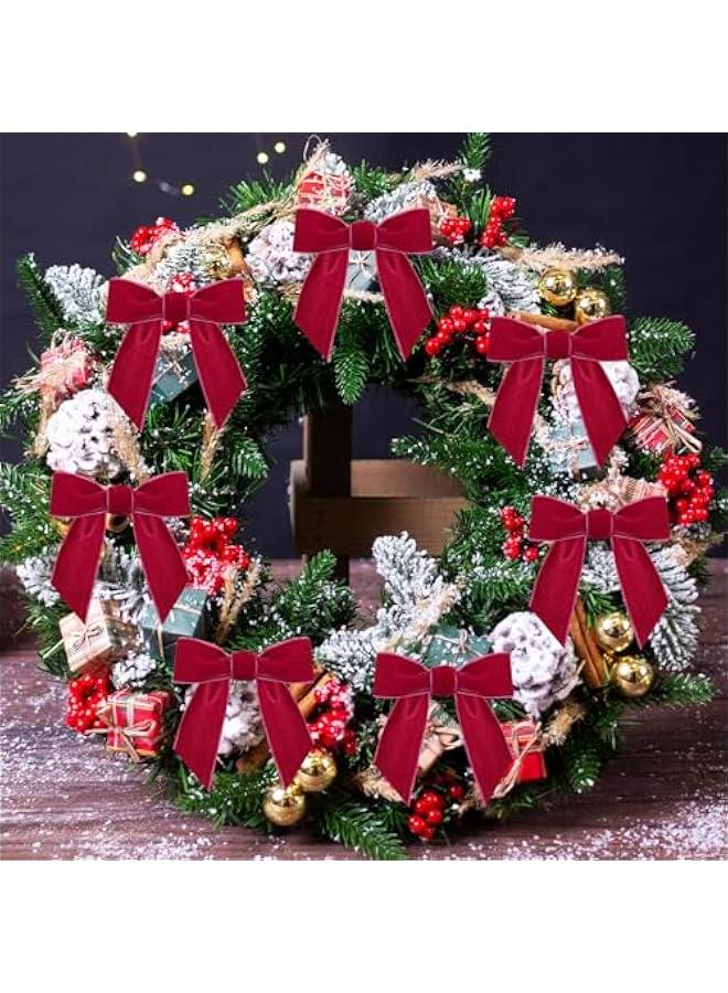 زد جوي 36 قطعة من فيونكات الكريسماس المخملية بنمط ريفي عتيق لشجرة الكريسماس، شريط مخملي للسلالم واكليل المدفأة وديكور المنزل وحفلات الشتاء والاماكن الداخلية والخارجية (بورغندي، 3.15 × 3.15 انش) - Image 3