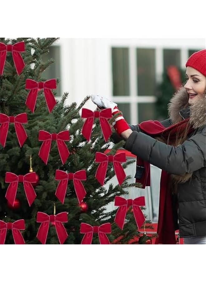 زد جوي 36 قطعة من فيونكات الكريسماس المخملية بنمط ريفي عتيق لشجرة الكريسماس، شريط مخملي للسلالم واكليل المدفأة وديكور المنزل وحفلات الشتاء والاماكن الداخلية والخارجية (بورغندي، 3.15 × 3.15 انش) - Image 4