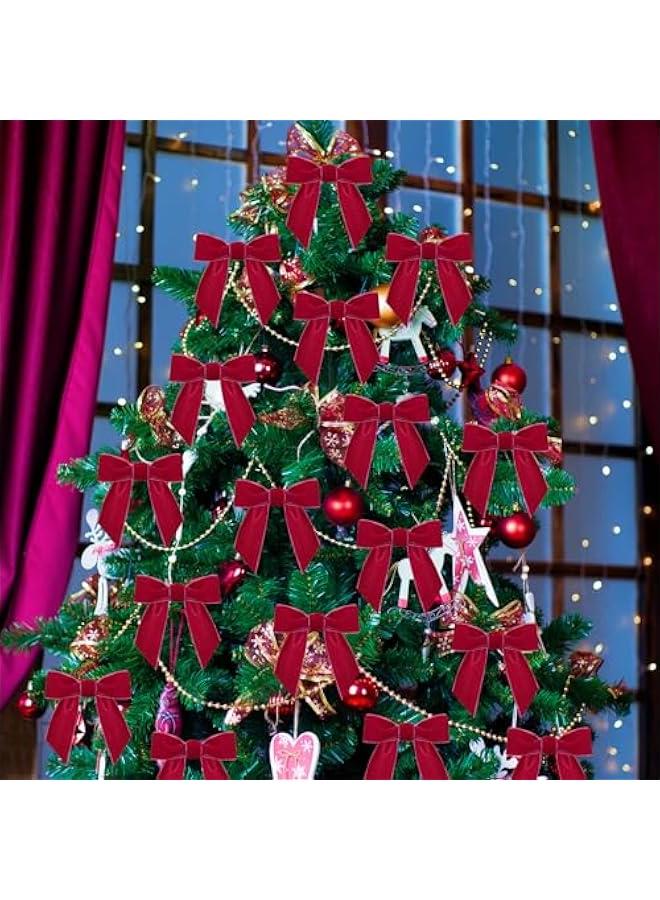 زد جوي 36 قطعة من فيونكات الكريسماس المخملية بنمط ريفي عتيق لشجرة الكريسماس، شريط مخملي للسلالم واكليل المدفأة وديكور المنزل وحفلات الشتاء والاماكن الداخلية والخارجية (بورغندي، 3.15 × 3.15 انش) - Image 5