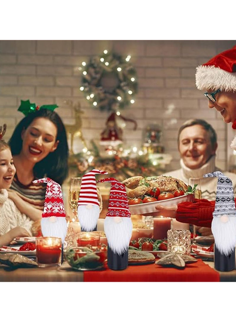 AUTOYSUR أغطية زجاجات النبيذ لجنوم عيد الميلاد، 4 قطع مصنوعة يدويًا من تومتي الاسكندنافية بدون وجه، أغطية زجاجات نبيذ من القماش الناعم لتزيين طاولة العشاء في العطلات، هدية للحفلات - Image 4