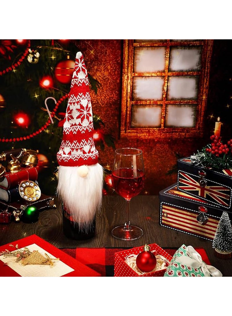 AUTOYSUR أغطية زجاجات النبيذ لجنوم عيد الميلاد، 4 قطع مصنوعة يدويًا من تومتي الاسكندنافية بدون وجه، أغطية زجاجات نبيذ من القماش الناعم لتزيين طاولة العشاء في العطلات، هدية للحفلات - Image 3