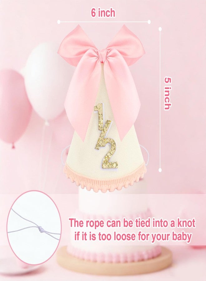 SuPoo 1/2 Birthday Banner and Princess Cone Hat Half Birthday Party Crown Pink Bow Half Way to One Baby Girl Birthday Decorations 6 Month High Chair Banner Tiara Outfit Photo Prop Cake Smash Gifts - Image 5