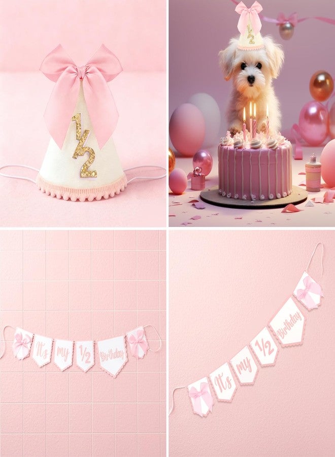 SuPoo 1/2 Birthday Banner and Princess Cone Hat Half Birthday Party Crown Pink Bow Half Way to One Baby Girl Birthday Decorations 6 Month High Chair Banner Tiara Outfit Photo Prop Cake Smash Gifts - Image 4