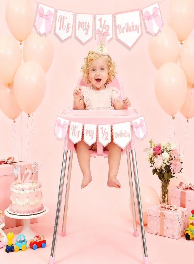 SuPoo 1/2 Birthday Banner and Princess Cone Hat Half Birthday Party Crown Pink Bow Half Way to One Baby Girl Birthday Decorations 6 Month High Chair Banner Tiara Outfit Photo Prop Cake Smash Gifts - Image 2