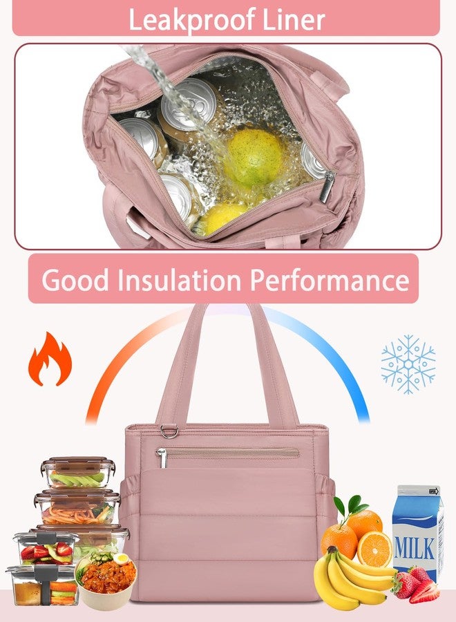 TENKIST Lunch Box Tote Bag - Versatile Soft Insulated Lunchbox for Women - Lightweight Stylish Simple Lunch Pail Reusable Large Cooler Bag for Adults Work Office Camping Picnic Travel Outdoor Trips Pink 10L - Image 5