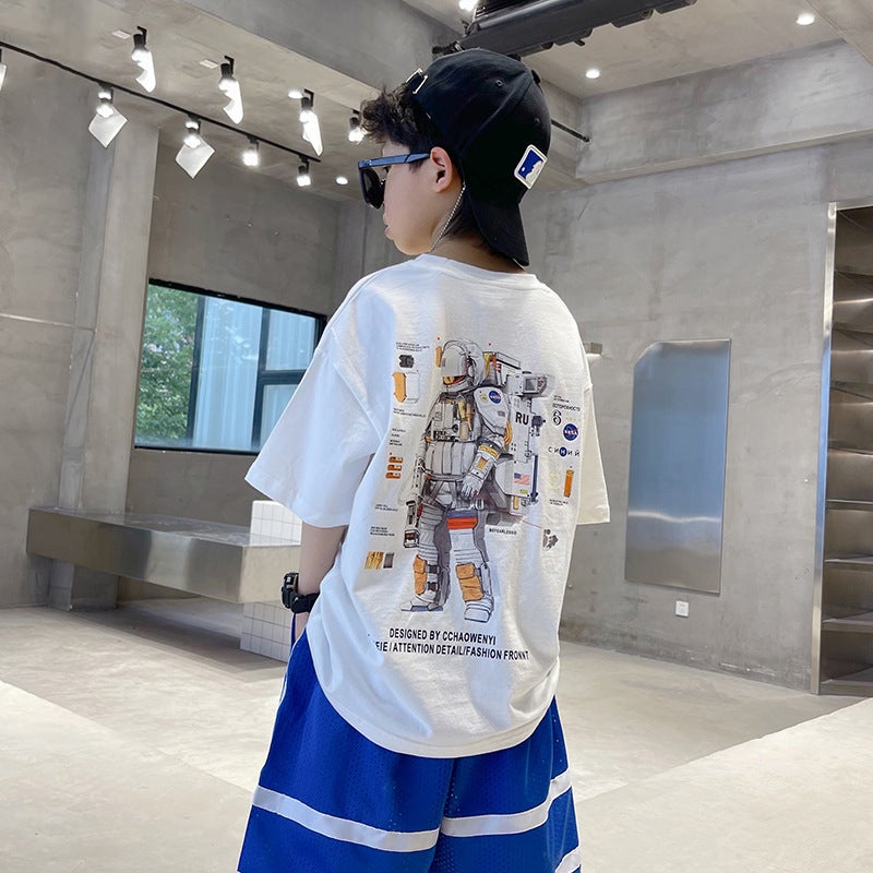 Trendy Children'S Summer 2023 Loose Middle And Big Children'S T-Shirt New Children'S Short-Sleeved Korean Style Loose Printed Student Shirt Top - Image 2
