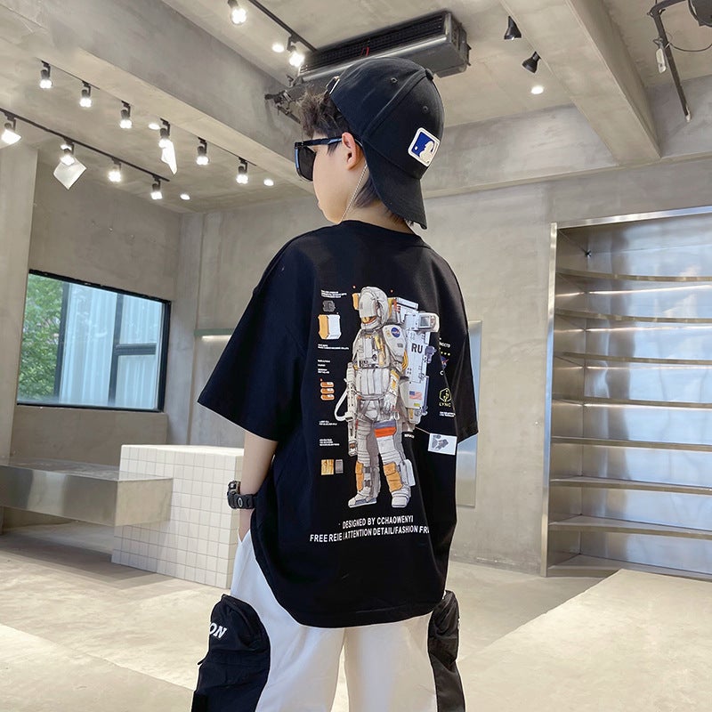 Trendy Children'S Summer 2023 Loose Middle And Big Children'S T-Shirt New Children'S Short-Sleeved Korean Style Loose Printed Student Shirt Top - Image 3