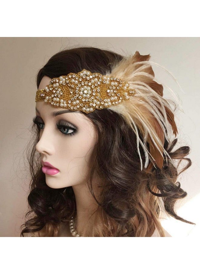 Asooll - Sooll 1920S Feather Headband Gold Vintage Crystal Flapper Headpiece Gatsby Headdress Prom Head Accessories For Women And Girls - Image 1