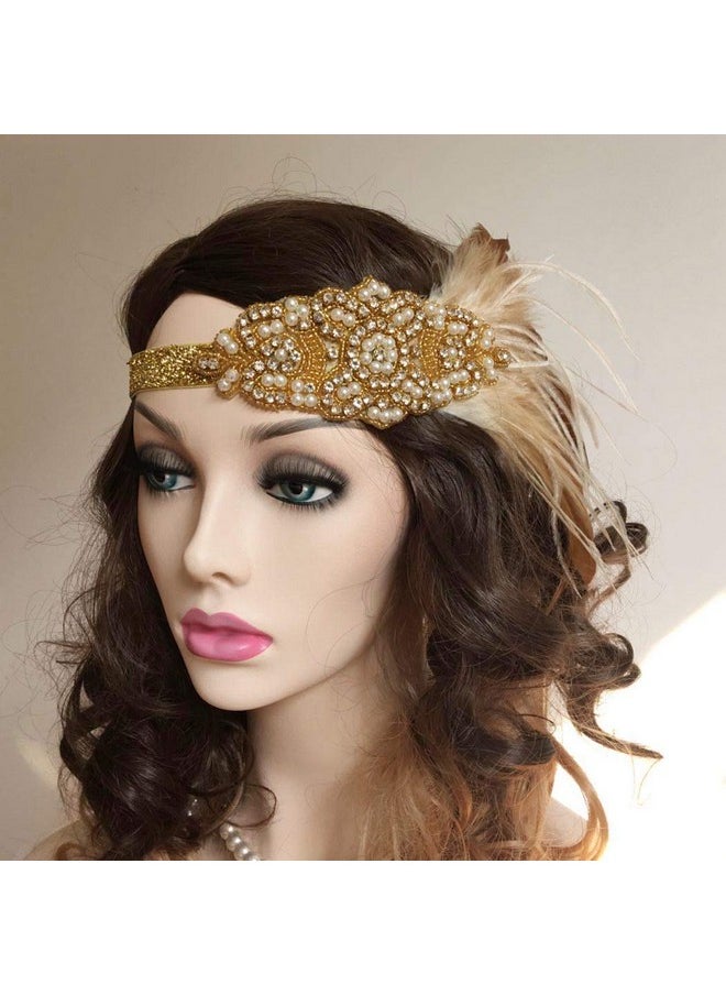 Asooll - Sooll 1920S Feather Headband Gold Vintage Crystal Flapper Headpiece Gatsby Headdress Prom Head Accessories For Women And Girls - Image 1
