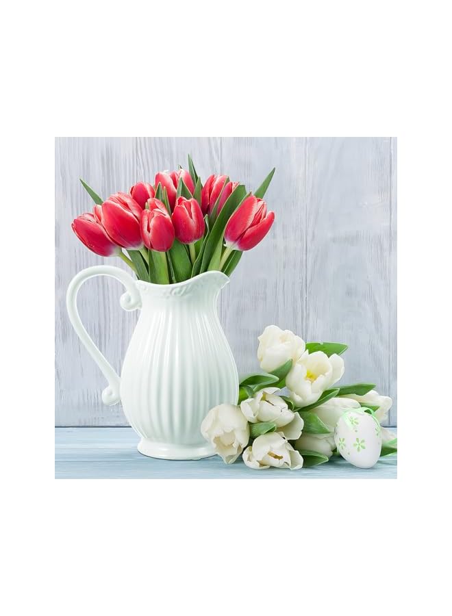 The Bros إبريق خزفي أبيض: دلو زهور فرنسي عتيق لحافظة أدوات المطبخ، حافظة زخرفية للزهور لترتيبات الزهور - Image 5