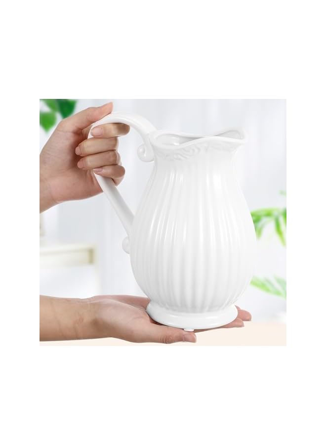 The Bros إبريق خزفي أبيض: دلو زهور فرنسي عتيق لحافظة أدوات المطبخ، حافظة زخرفية للزهور لترتيبات الزهور - Image 3