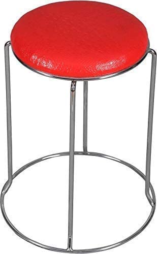 JOJO Cushion Home Stainless Steel Dining Stool Round Living Room Metal Sofa Stool Shoe Changing Stool Makeup Stool 45CM (Red) - Image 1