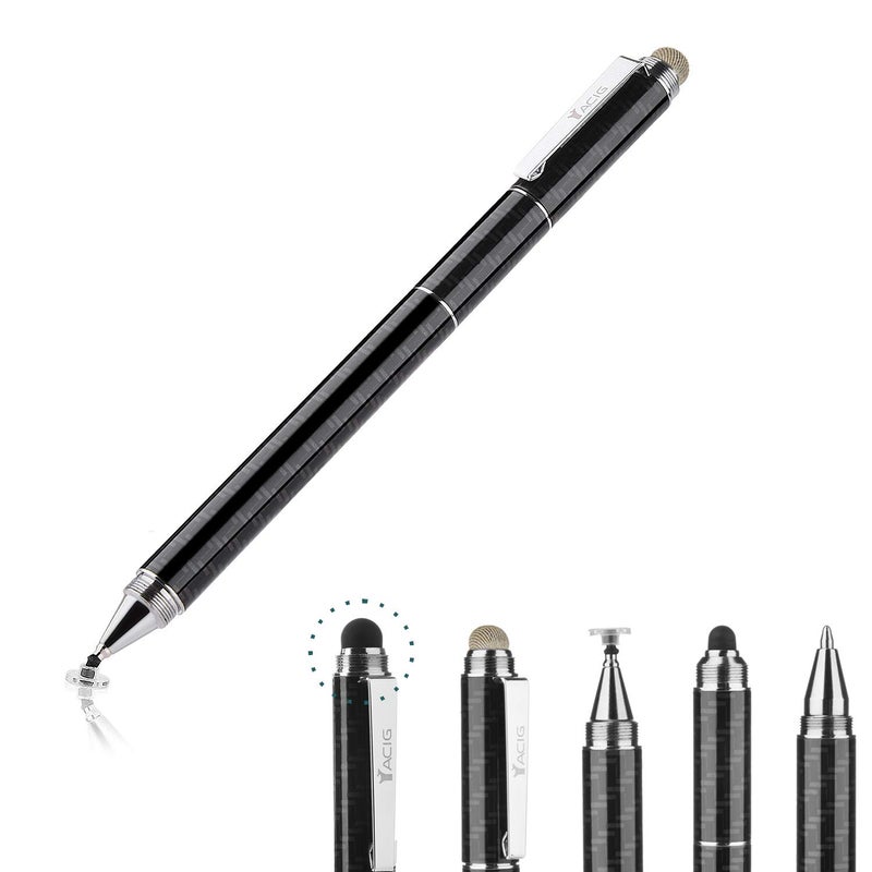 Yacig Capacitive Stylus Pen 4in1 High Sensitivity and Precision Touch Screen Stylus Clear Disc TipBlack Rubber Tip Mesh Fiber Tip Compatible with Universal Touch Screen DeviceBlack - Image 3