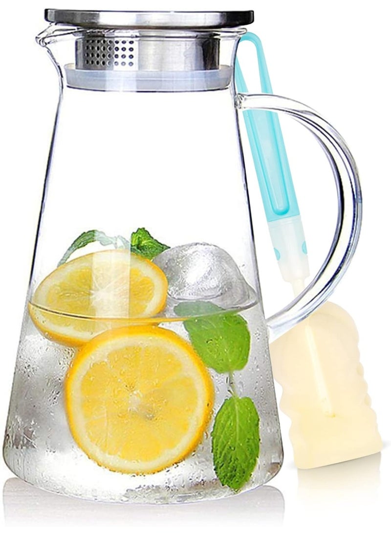2.0 Liter 68oz Glass Pitcher with Lid, Easy Clean Heat Resistant Glass Water Carafe with Handle for Hot/Cold Beverages - Water, Cold Brew, Iced Tea & Juice, 1 Free Long-Handled Brush Included - Image 5