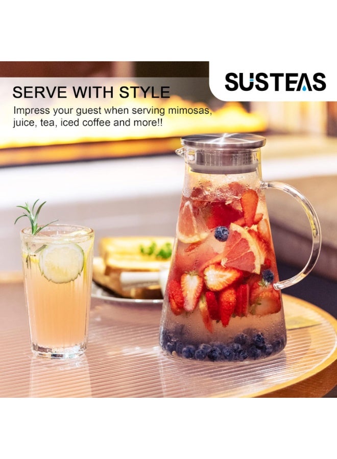 2.0 Liter 68oz Glass Pitcher with Lid, Easy Clean Heat Resistant Glass Water Carafe with Handle for Hot/Cold Beverages - Water, Cold Brew, Iced Tea & Juice, 1 Free Long-Handled Brush Included - Image 4