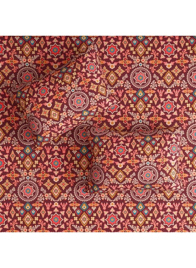 Wakefit شيت سرير قطن مخصص من ويكفيت | شيت مطاطي 144 TC، شيت سرير كوين مع 2 غطاء وسادة | هيبiscus - 78x60 بوصة - Image 3