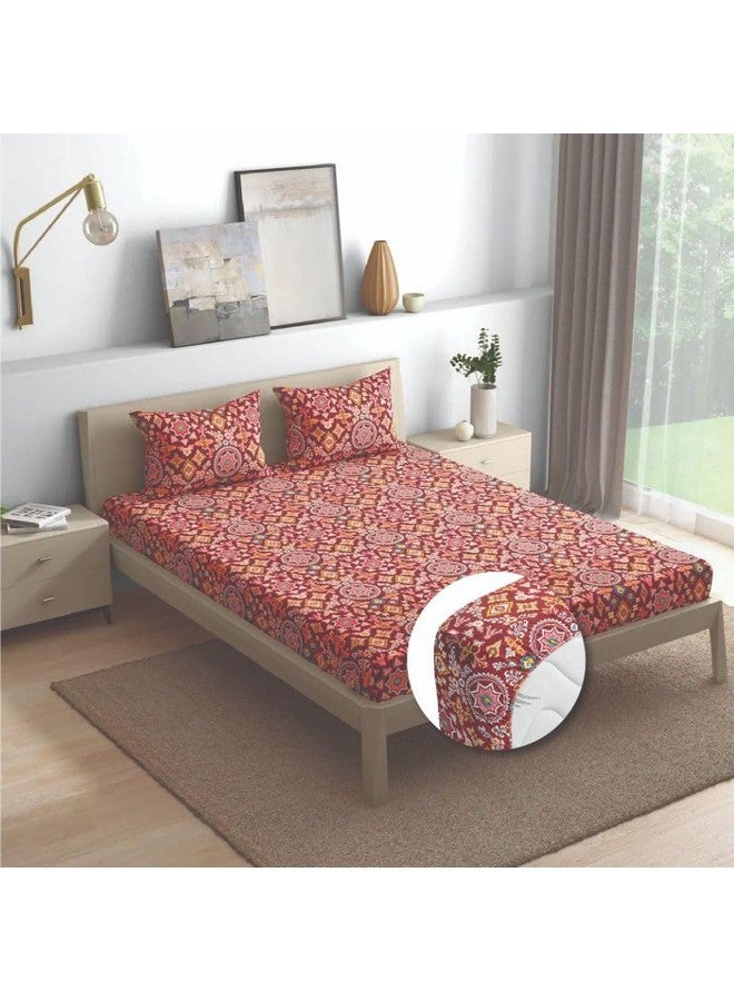 Wakefit شيت سرير قطن مخصص من ويكفيت | شيت مطاطي 144 TC، شيت سرير كوين مع 2 غطاء وسادة | هيبiscus - 78x60 بوصة - Image 1