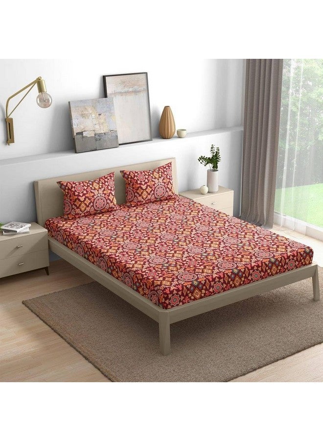 Wakefit شيت سرير قطن مخصص من ويكفيت | شيت مطاطي 144 TC، شيت سرير كوين مع 2 غطاء وسادة | هيبiscus - 78x60 بوصة - Image 2