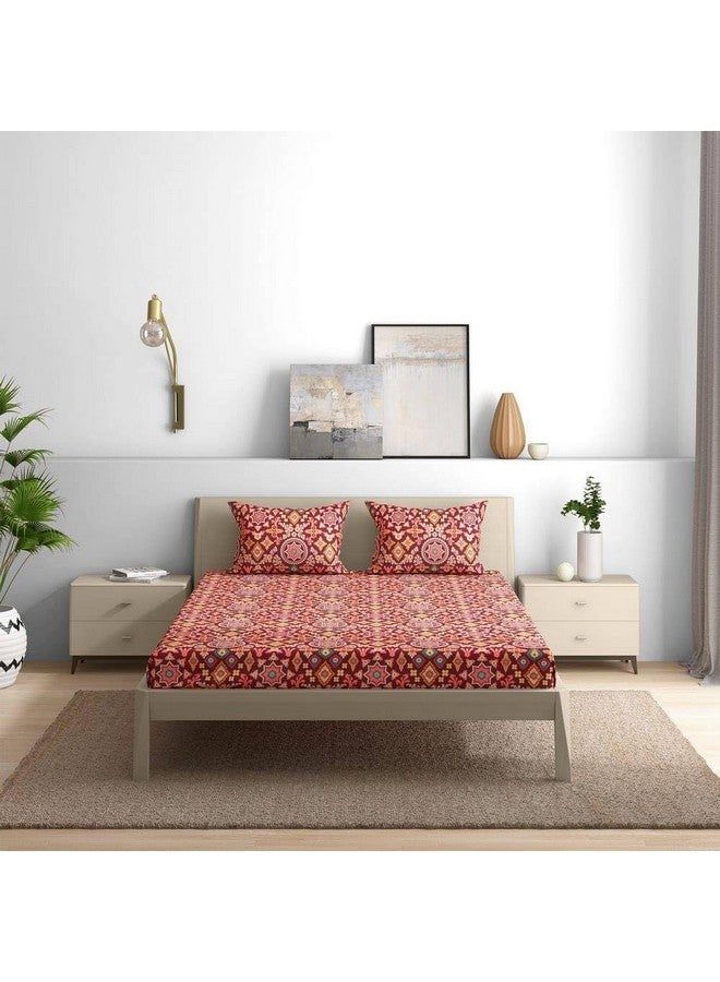 Wakefit شيت سرير قطن مخصص من ويكفيت | شيت مطاطي 144 TC، شيت سرير كوين مع 2 غطاء وسادة | هيبiscus - 78x60 بوصة - Image 4