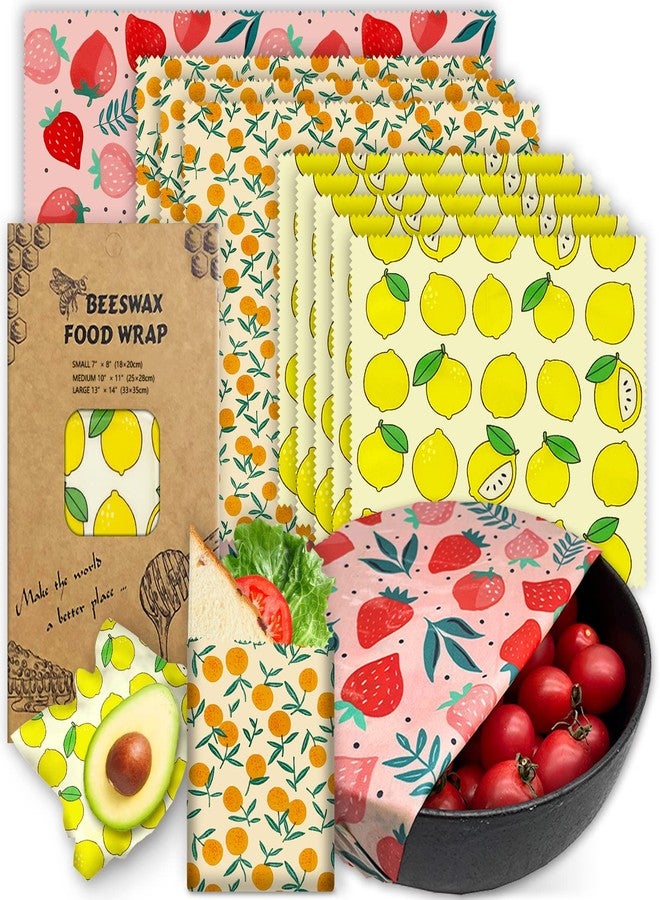 PICcircuit Reusable Beeswax Wrap - 9 Pack Eco-Friendly Beeswax Wraps For Food, Organic, Sustainable, Biodegradable, Zero Waste, Plastic-Free Food Storage, 1L Strawberry, 3M Orange, 5S Lemon Patterns - Image 1