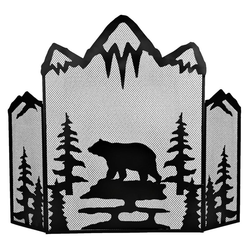 BestGiftEver BestGiftEver 3Panel Fireplace Screen Decorative with a Majestic Mountain Bear  Stand Alone Fireplace Cover Metal Mesh Screen  Home Decorative Firescreen for Cabin Wildlife and Woodland Theme 
