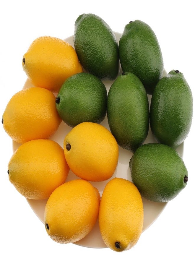 Gresorth 12pcs Yellow & Green Artificial Lifelike Simulation Lemon Fake Fruit Home Kitchen Cabinet Decoration - Image 1