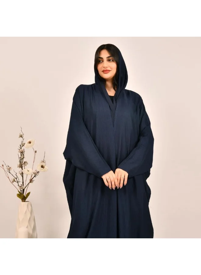عبايات لمحة عباية نص بشت باللون الكحلي بقماش صيفي