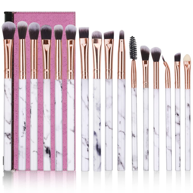 DUAIU Eye Makeup Brushes DUAIU 16Pcs Eyeshadow brushes Eyebrow Eyeliner Blending Brush Premium Synthetic & Marble Handle Brushes sets with Pink Cosmetic Bag - Image 1