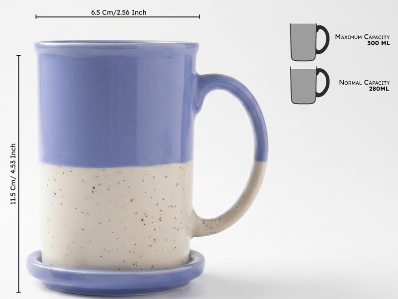 Bodhi House Ceramic Hand Glazed Tea and Coffee Mug with Coaster - 300ml | Set of 2 | Microwave & Dishwasher Safe | for Home Office - Blue - Image 4