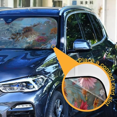Oarencol Highland Cows Florals Car Windshield Sun Shade Foldable UV Ray Sun Visor Protector Sunshade to Keep Your Vehicle Cool (57" x 31.5") - Image 3