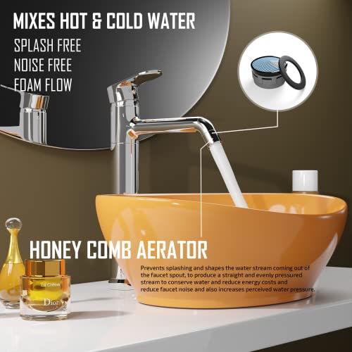 Pixaflo Brass Extended Hot & Cold Single Lever Basin Mixer Tall Boy with 24 inches Long Braided Hoses, Chrome (Koroit) - Image 4