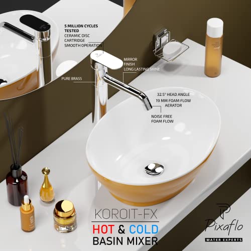 Pixaflo Brass Extended Hot & Cold Single Lever Basin Mixer Tall Boy with 24 inches Long Braided Hoses, Chrome (Koroit) - Image 2