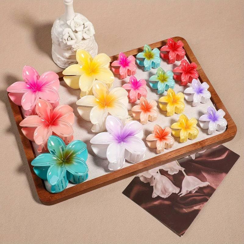 Cerrito 9 Pcs Colorful Flower Hair Claw Clips for Women & Girls, Gradient Lily Design in Multiple Sizes, Strong Hold, Cute & Stylish Hair Accessories for Daily Use, Travel & Gifting, Multicolor - Image 1