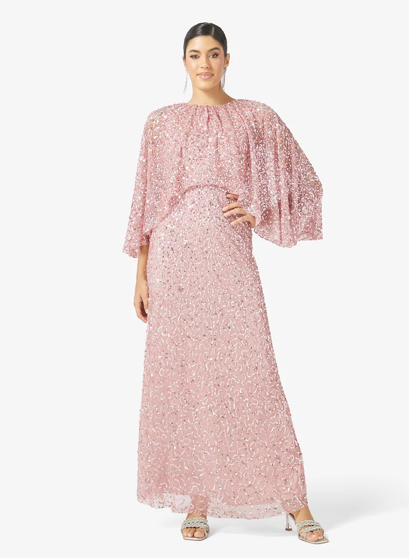 مايا Sequin Cape Sleeve Maxi Dress
