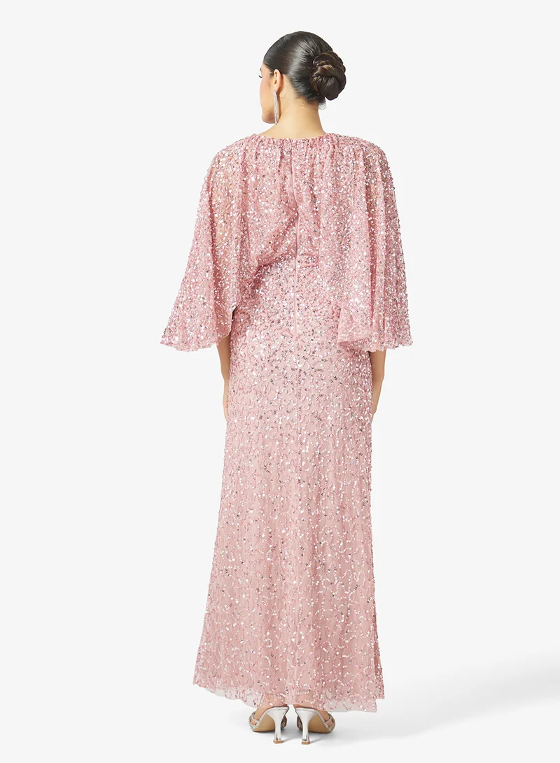 مايا Sequin Cape Sleeve Maxi Dress