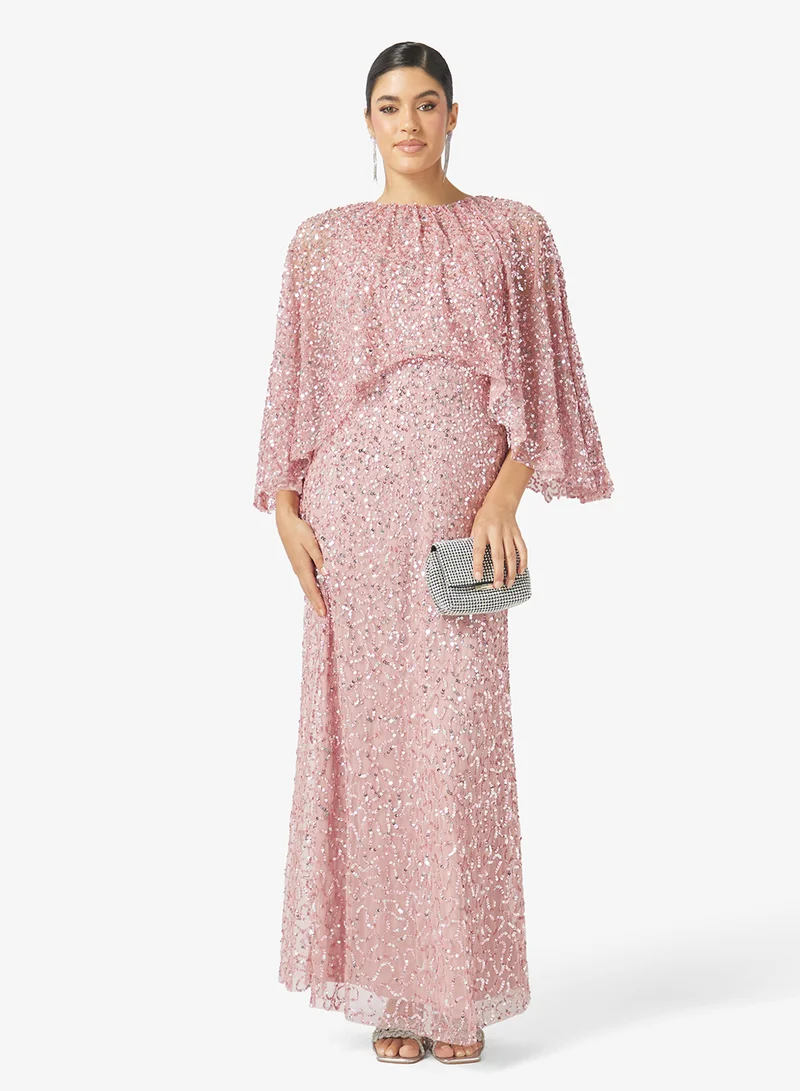 Maya SOFT PINK Sequin Cape Sleeve Maxi Dress for Women | Best Price UAE